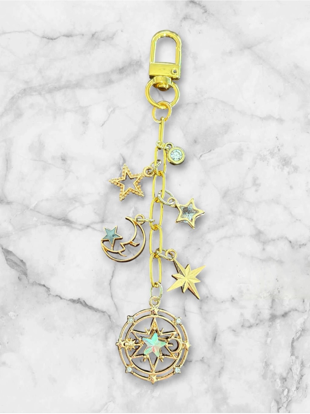 Gold Celestial Star & Moon Charm Keychain